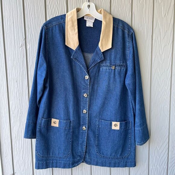 VTG Jantzen Denim Chore Coat Faux Suede Trim Utility Jacket M - Picture 1 of 8